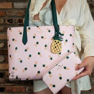 AUTHENTIC NWT Kate Spade Marlee Pink Pineapple Tote Continental Wallet SET